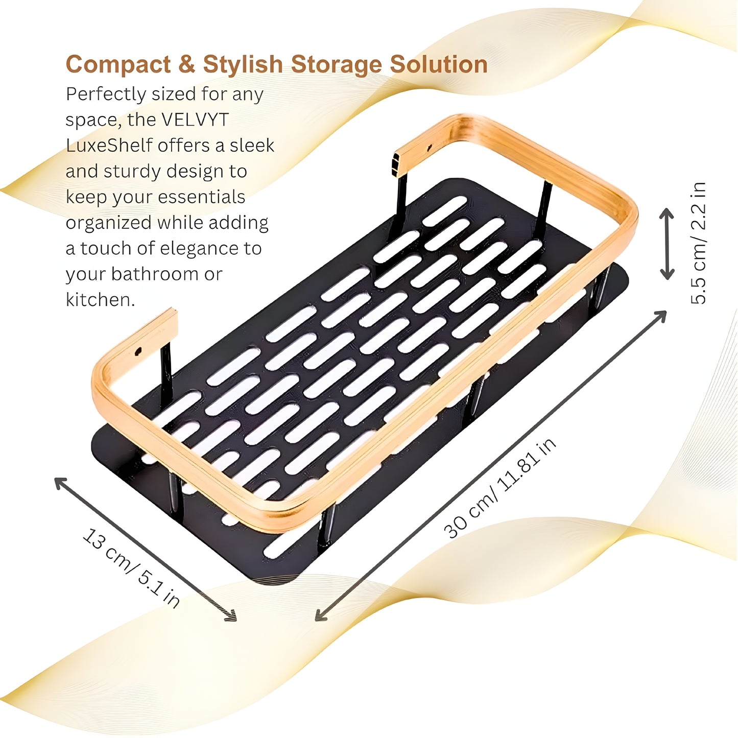 Gold & Black Luxury Bathroom Wall Shelf – No Drill, Rust‑Proof Organiser