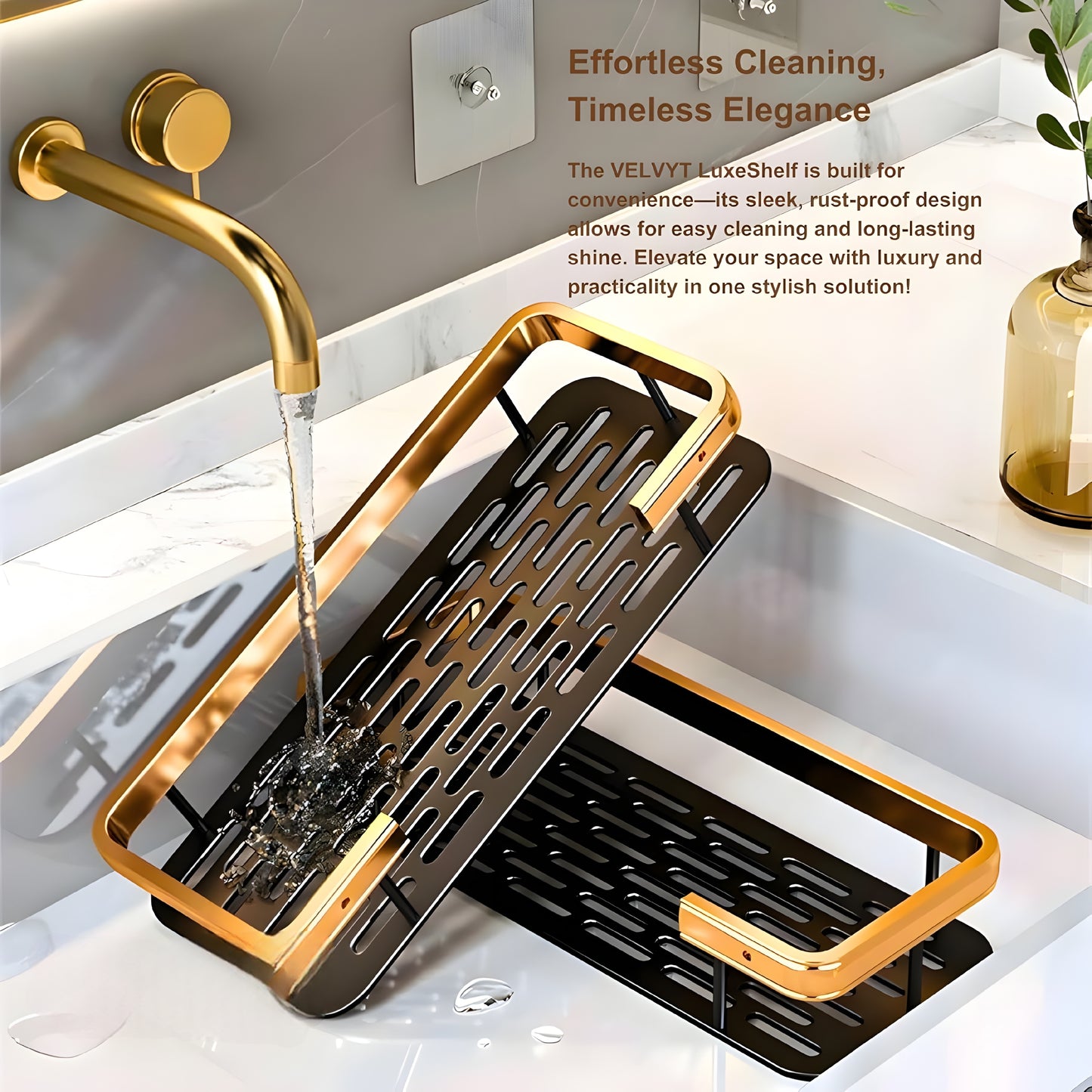 Gold & Black Luxury Bathroom Wall Shelf – No Drill, Rust‑Proof Organiser