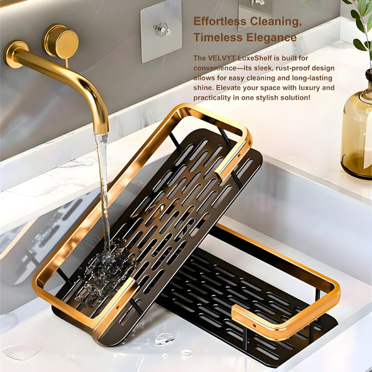 Gold & Black Luxury Bathroom Wall Shelf – No Drill, Rust‑Proof Organiser