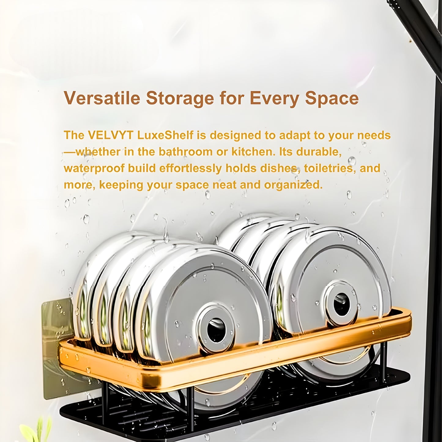 Gold & Black Luxury Bathroom Wall Shelf – No Drill, Rust‑Proof Organiser