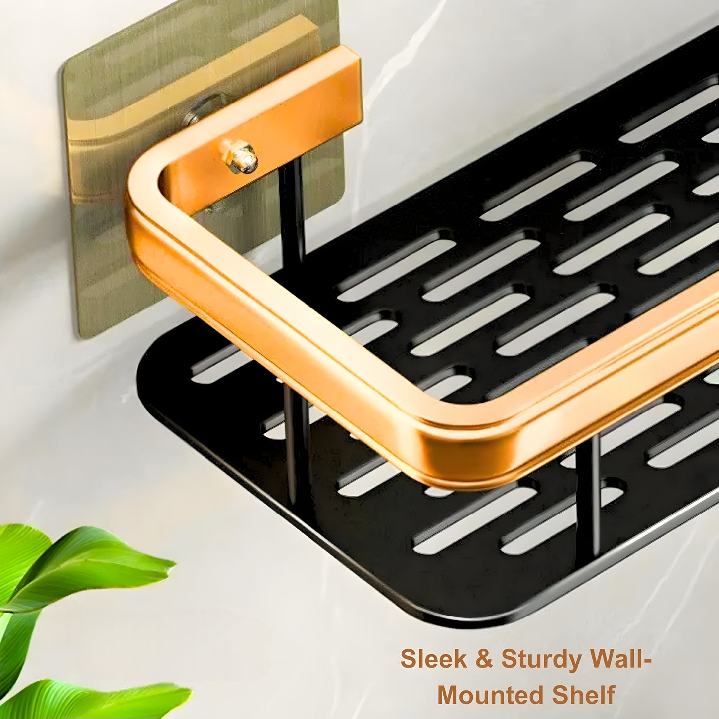 Gold & Black Luxury Bathroom Wall Shelf – No Drill, Rust‑Proof Organiser