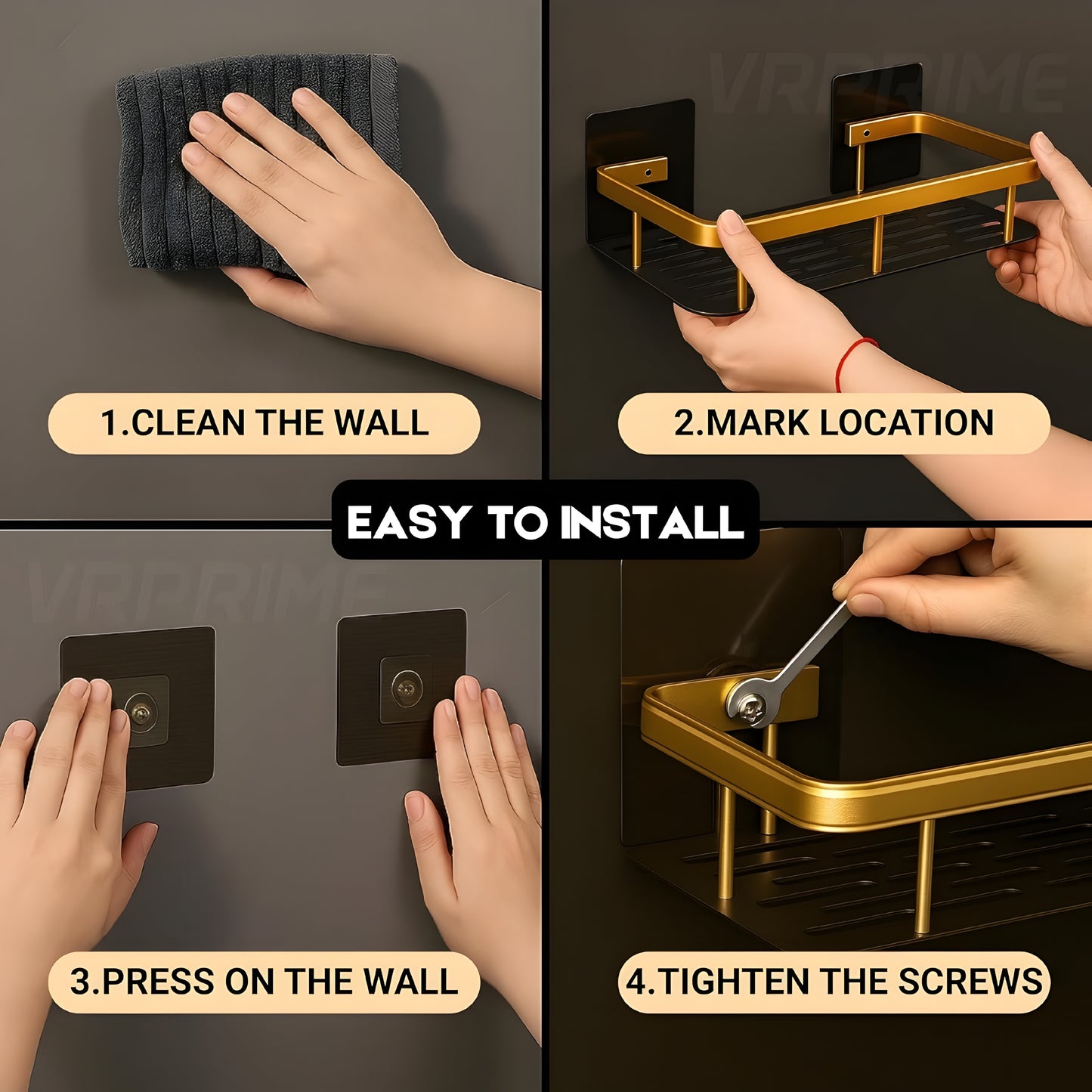 Gold & Black Luxury Bathroom Wall Shelf – No Drill, Rust‑Proof Organiser